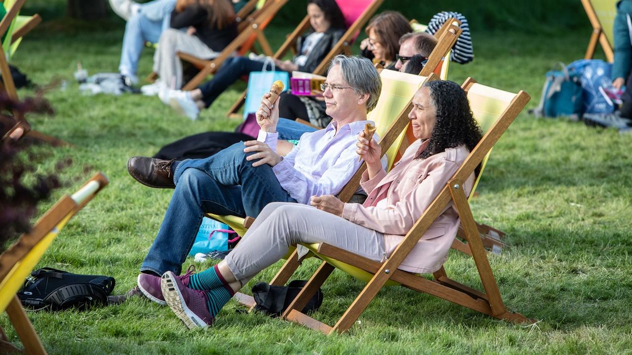 Friends having a laugh at Hay Festival
